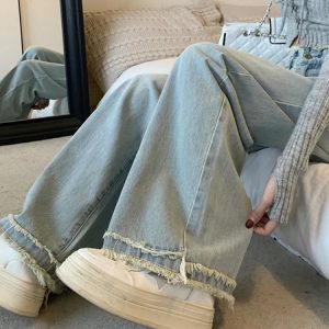 Niche drape jeans burr summer long pants for women