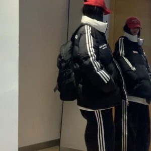 American style thermal bread clothing stripe thick down coat