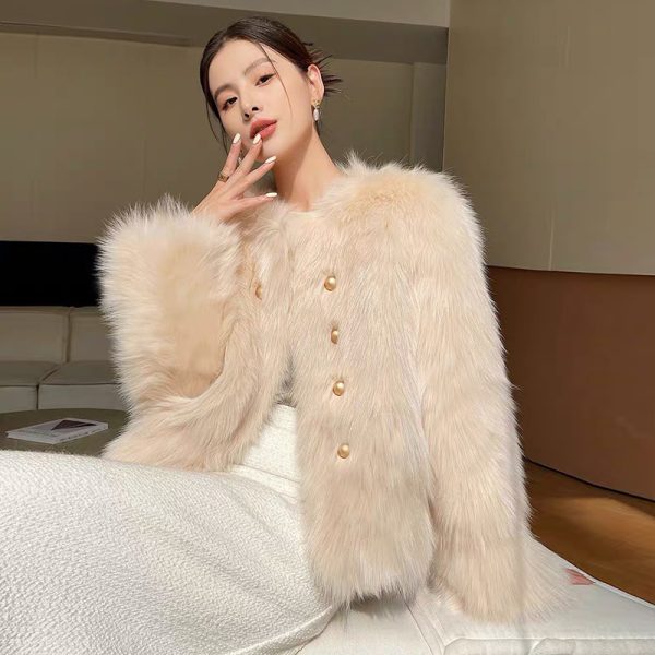 Winter coat imitation of fox fur overcoat for women