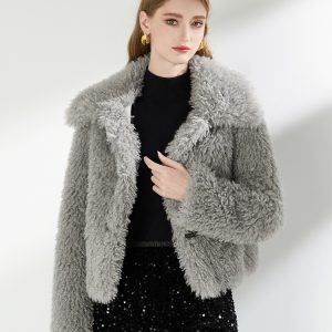Lapel faux fur tops short temperament coat for women