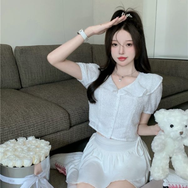 Unique puff sleeve T-shirt France style shorts