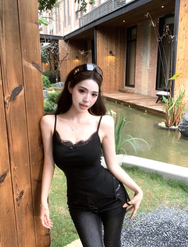 Lace bow splice tops bottoming sling vest for women