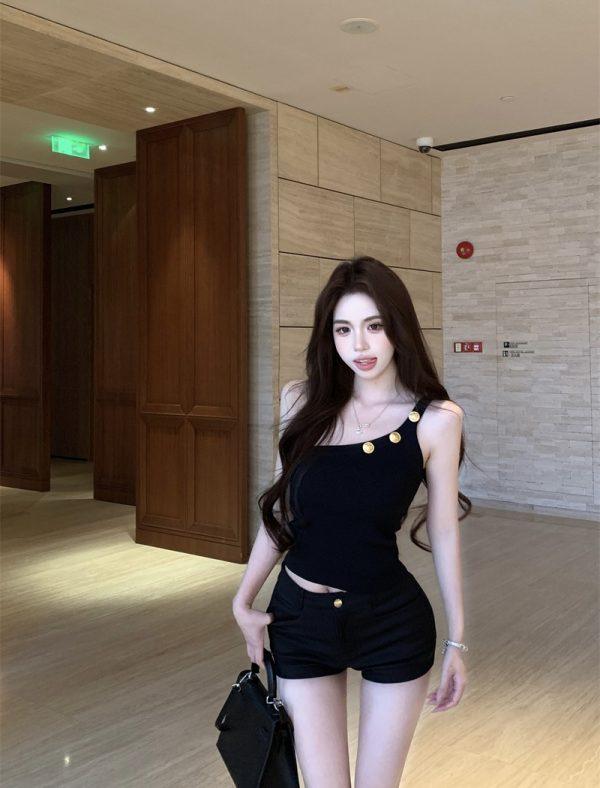 Sling enticement tops spring sloping shoulder vest for women