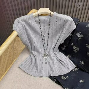 Hollow fashion cardigan all-match loose tops for women