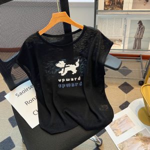 Fashion pattern simple tops summer puppy round neck sweater