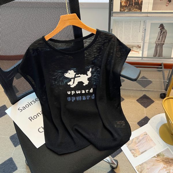 Fashion pattern simple tops summer puppy round neck sweater