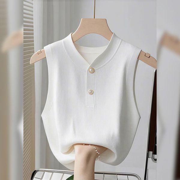 Summer knitted slim vest bottoming sleeveless white tops