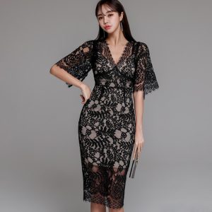 Slim lace package hip V-neck ladies dress for women