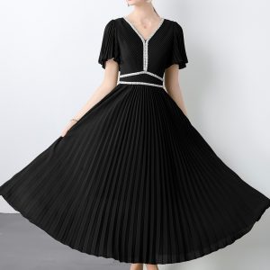 Pleats Please chiffon large skirt hem lantern sleeve dress