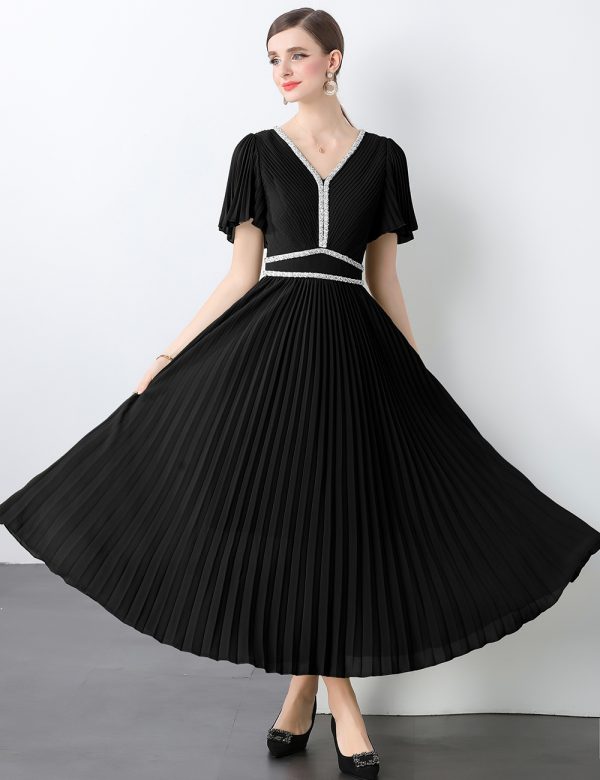 Pleats Please chiffon large skirt hem lantern sleeve dress