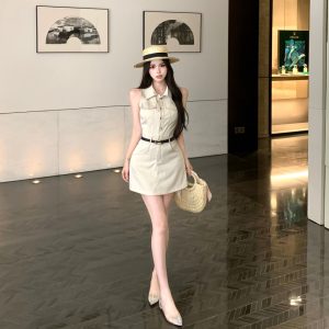 Summer lapel shirt France style dress for women