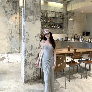 Spicegirl long dress pinched waist dress for women