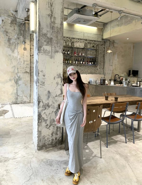 Spicegirl long dress pinched waist dress for women