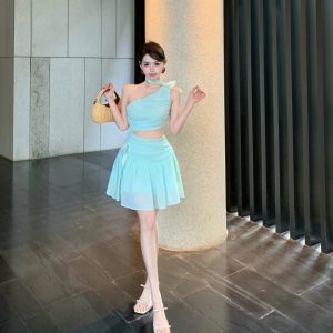 Pinched waist slim T-back vacation dress for women