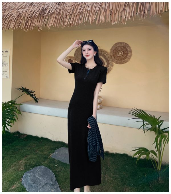 Stripe temperament long dress summer dress 2pcs set