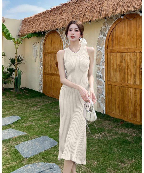 Temperament knitted dress package hip halter long dress