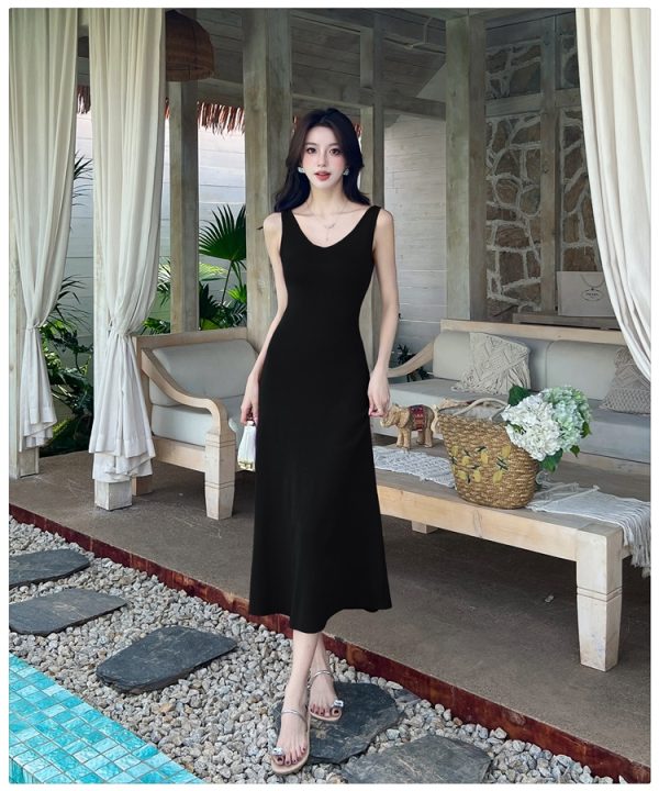 France style summer long dress slim vest for women