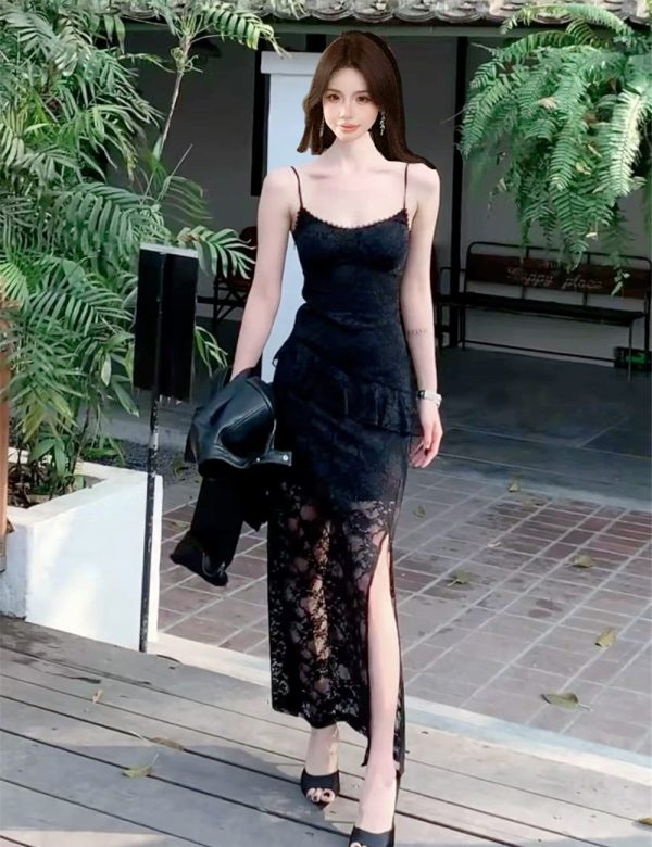 Sexy lace light luxury dress package hip split long dress