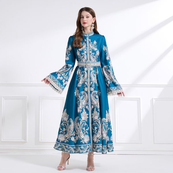 Big skirt retro long dress cstand collar corset