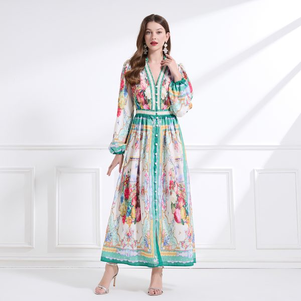 Single-breasted lotus leaf edges retro dress