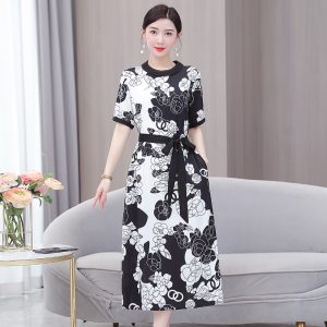 Silk real silk summer printing slim dress for women