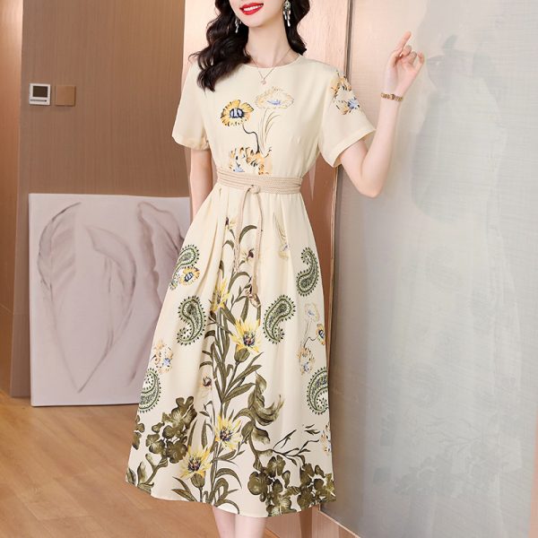 France style slim retro summer printing elegant long dress