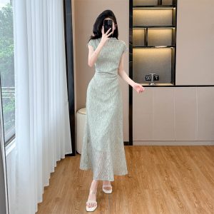 Summer small France style pinched waist dress 2pcs set