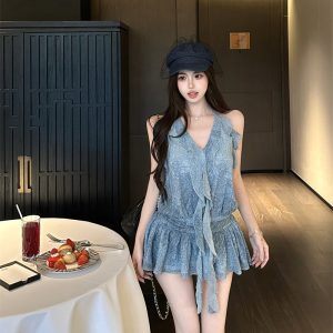 Summer frenum tops wood ear sling dress for women
