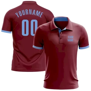Custom Crimson Light Blue Performance Golf Polo Shirt